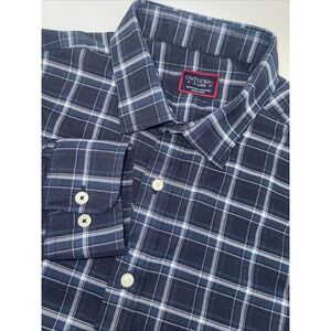 UNTUCKit Benoit Plaid Flannel Shirt Mens XL Navy Blue Regular Fit